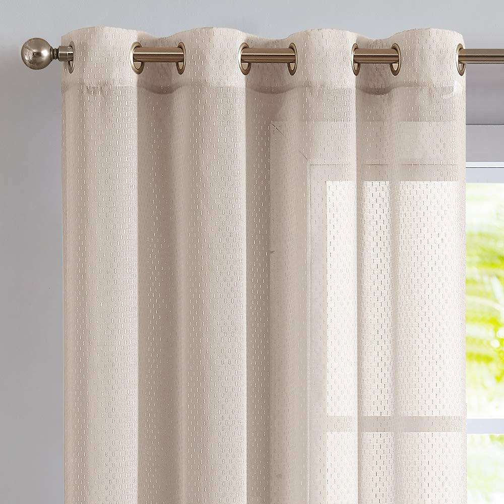 Wholesale tiny match stick on beige semi-sheer fabric home curtains light filtering privacy protect fancy door curtain