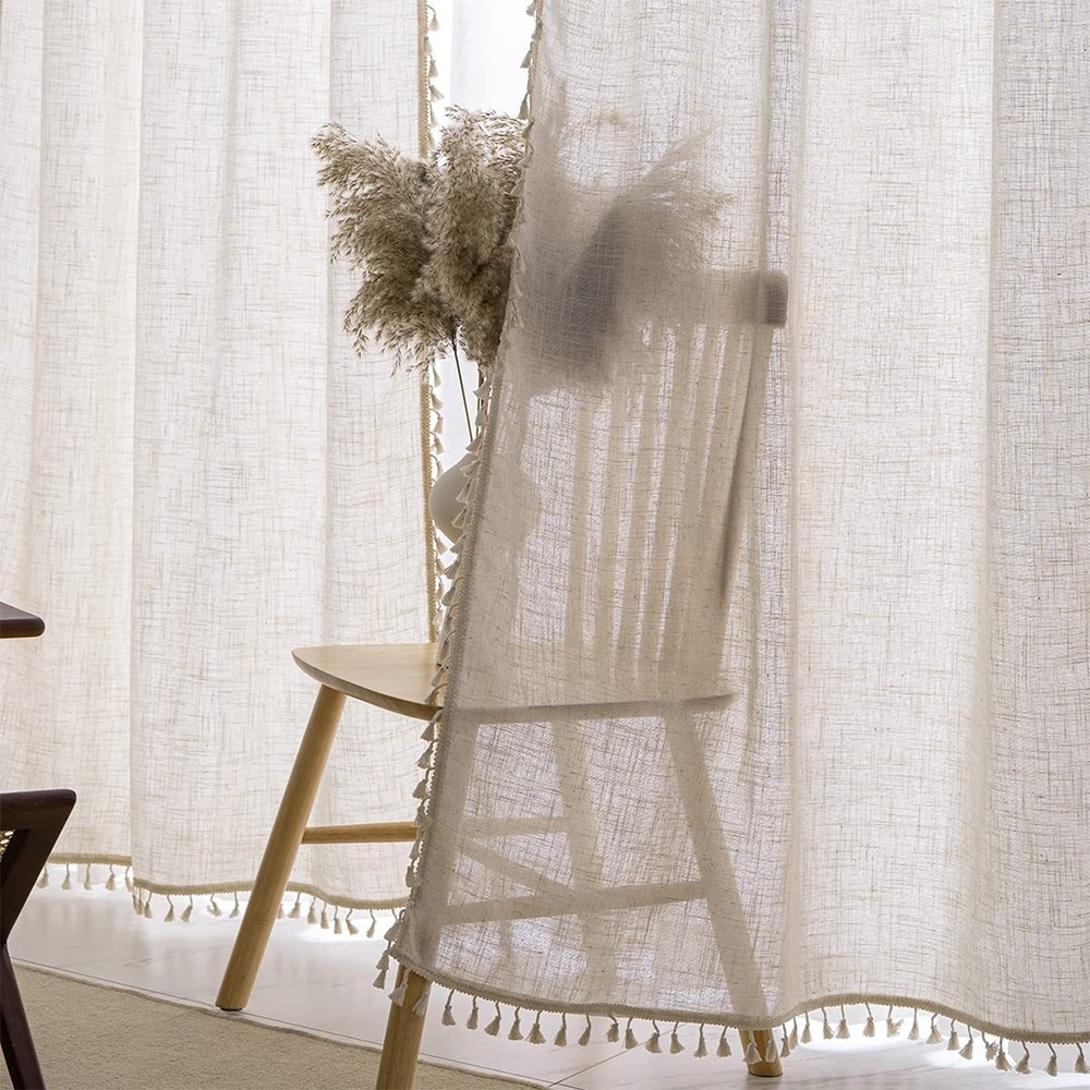 New arrival natural color linen texture sheer semi voile translucent bedroom windows curtains