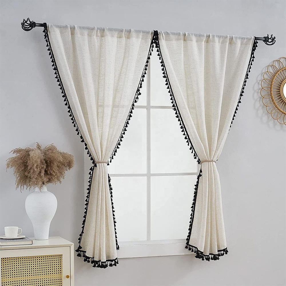 New arrival natural color linen texture sheer semi voile translucent bedroom windows curtains