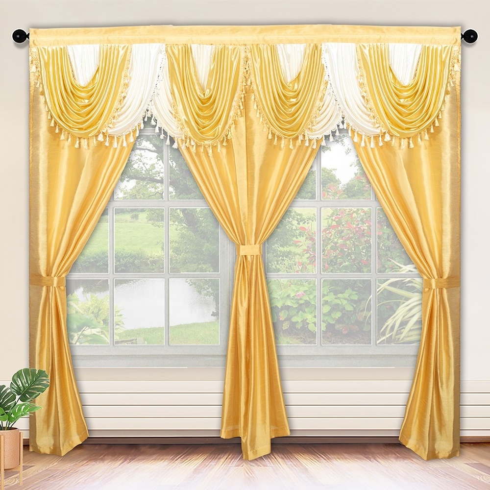 New modern design curtain luxury European valance style ready made gold curtains for the living room bedroom