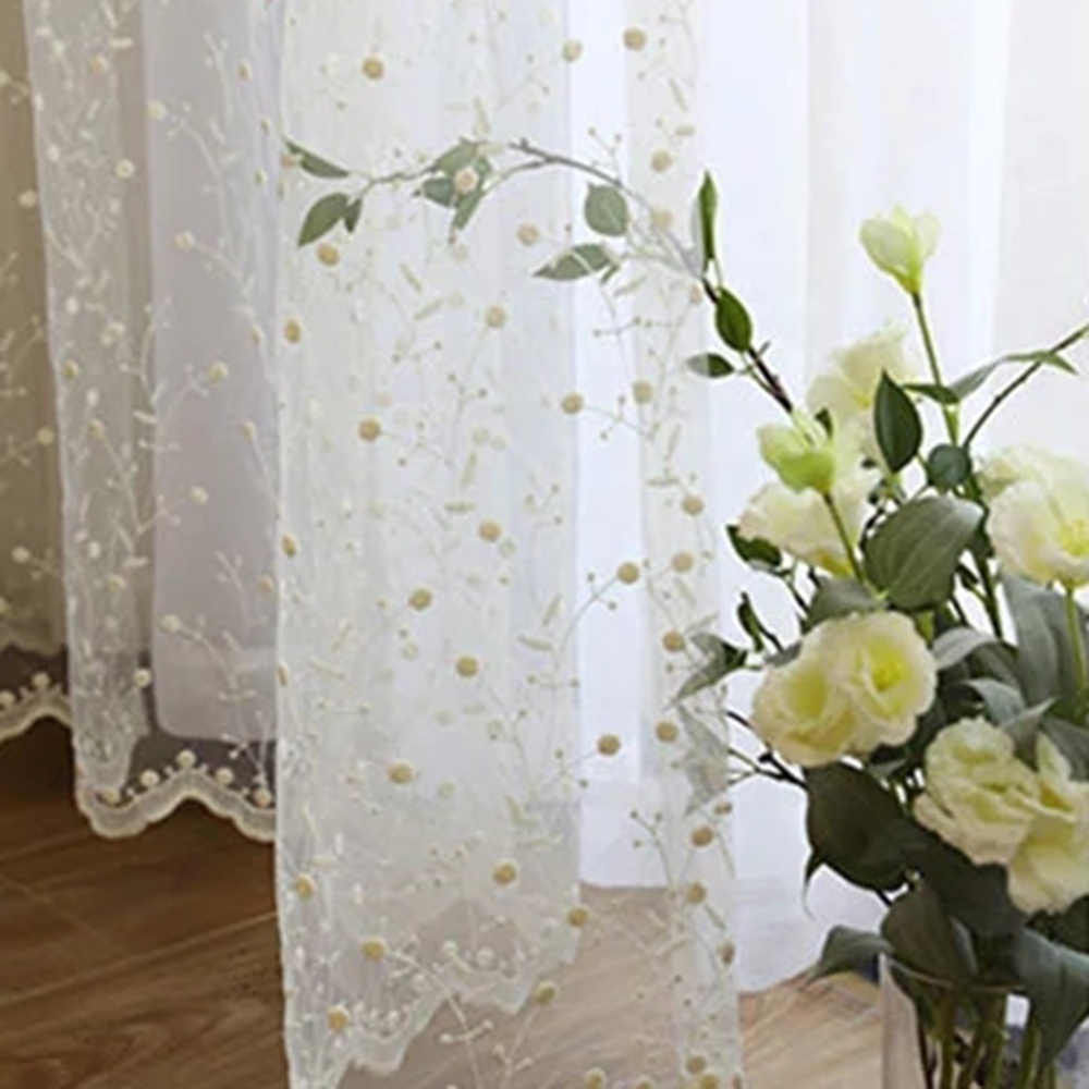 Romantic turkish luxury flora embroidered light filtering tulle girl bedroom lace curtain