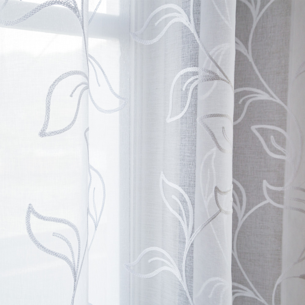 2019 Cheap stock embroidered turkish sheer curtains new tulle leaf patterns grommet design curtain for living room