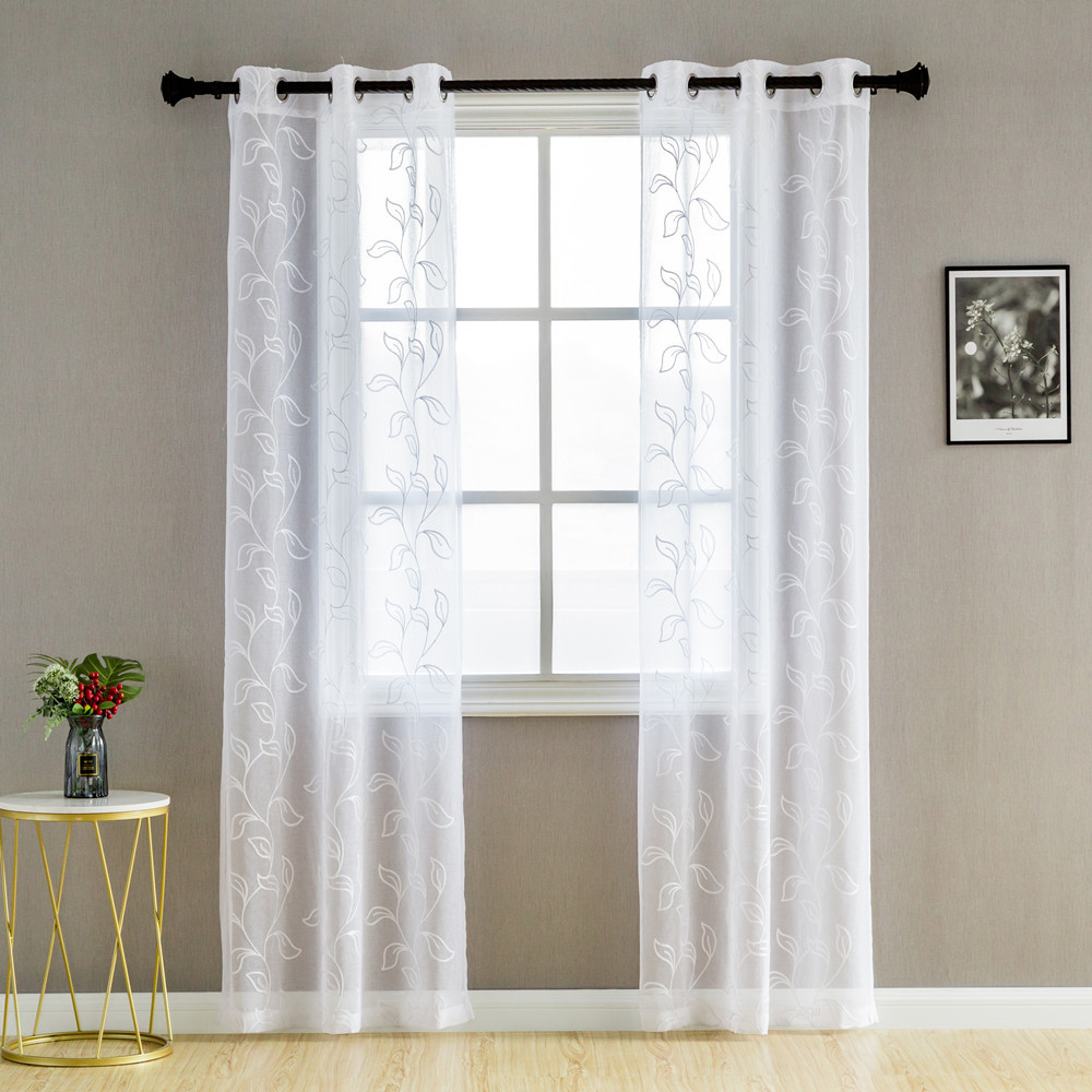 2019 Cheap stock embroidered turkish sheer curtains new tulle leaf patterns grommet design curtain for living room