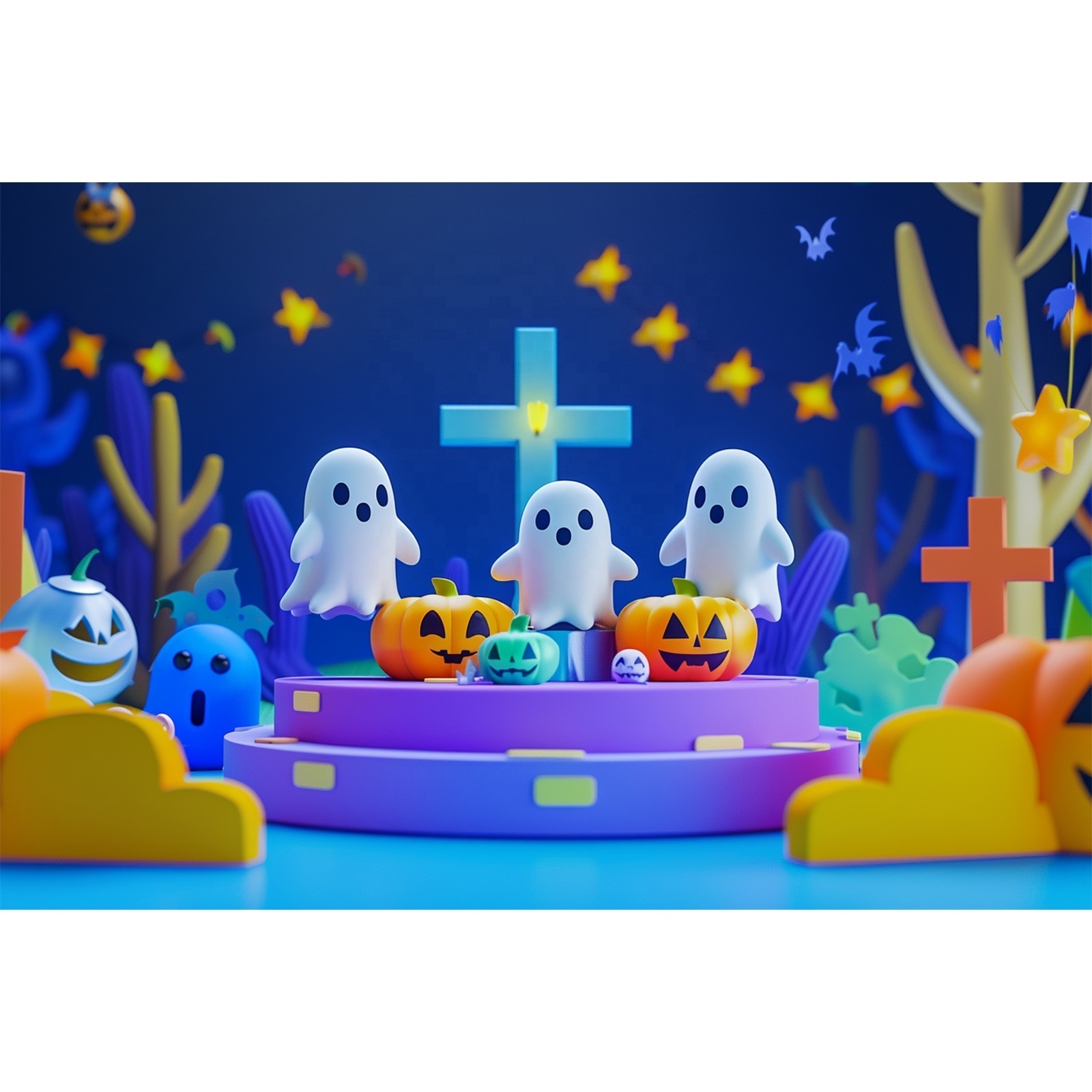 MOQ 1 PC ghost Pumpkin  Children's Halloween Ka Ai version of Halloween photography backdrop