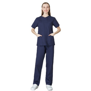 Best selling Product Hospital Nurse Surgical Scrubs Uniform Sets Navy Blue Polyester Cotton Scrub Women and Men Spa and Dentales