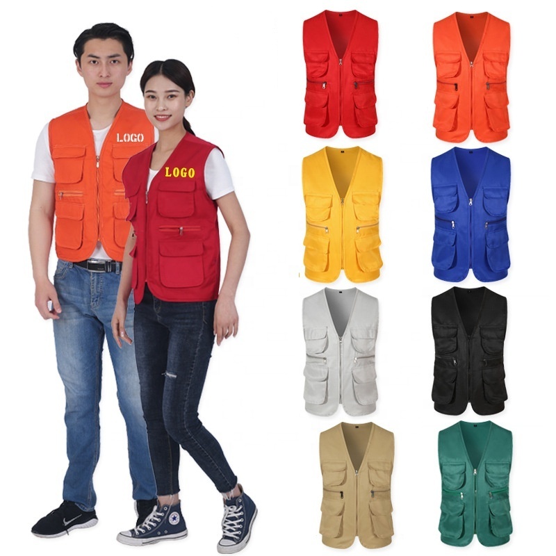 high quality custom logo vest with multiple pockets polyester cotton outdoor fishing vest waistcoats