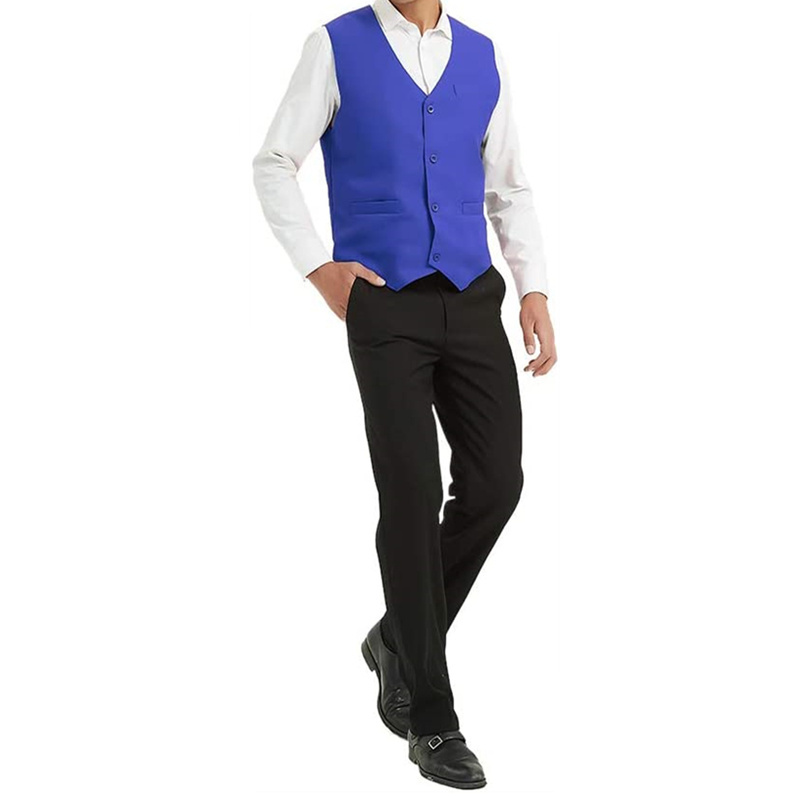 Blue Waiter Uniform Unisex Button Vest for Supermarket Clerk & Volunteer Work Waistcoat Men Uniform