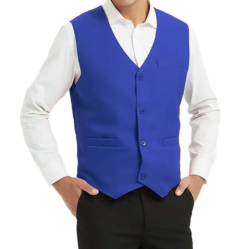 Blue Waiter Uniform Unisex Button Vest for Supermarket Clerk & Volunteer Work Waistcoat Men Uniform