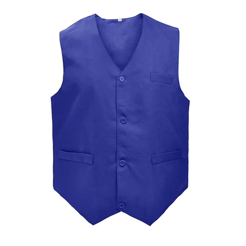 Blue Waiter Uniform Unisex Button Vest for Supermarket Clerk & Volunteer Work Waistcoat Men Uniform