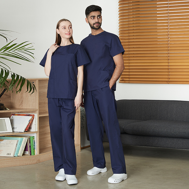 Best selling Product Hospital Nurse Surgical Scrubs Uniform Sets Navy Blue Polyester Cotton Scrub Women and Men Spa and Dentales