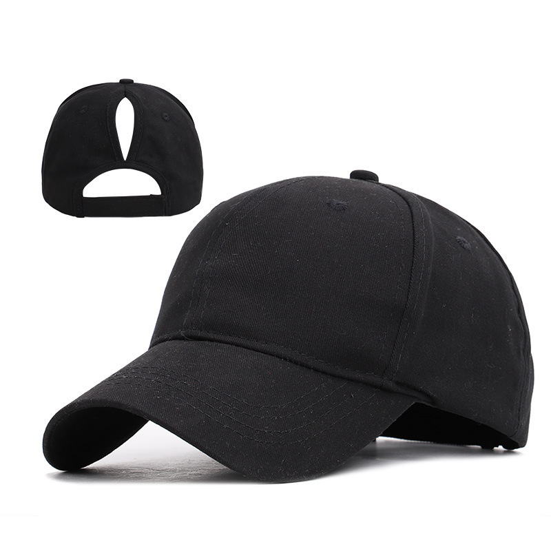 back opening ponytail cap pure cotton sports hat round top rolled brim baseball hat