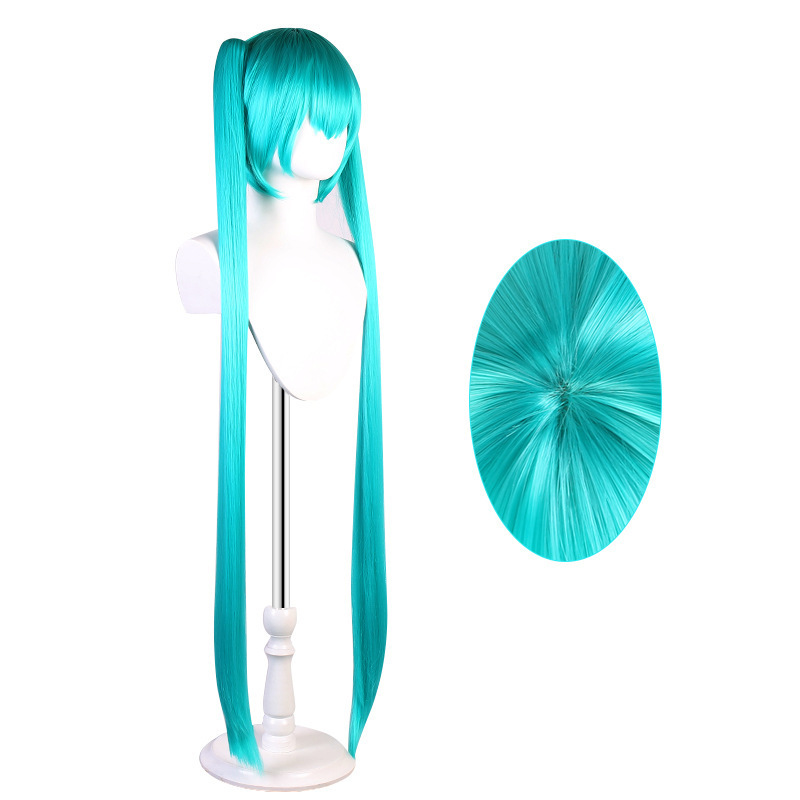 Wholesale 110cm Long Straight Lake Blue VocAloid Miku Wig Cosplay Synthetic Anime Halloween Party Peluca Two Ponytails Wigs