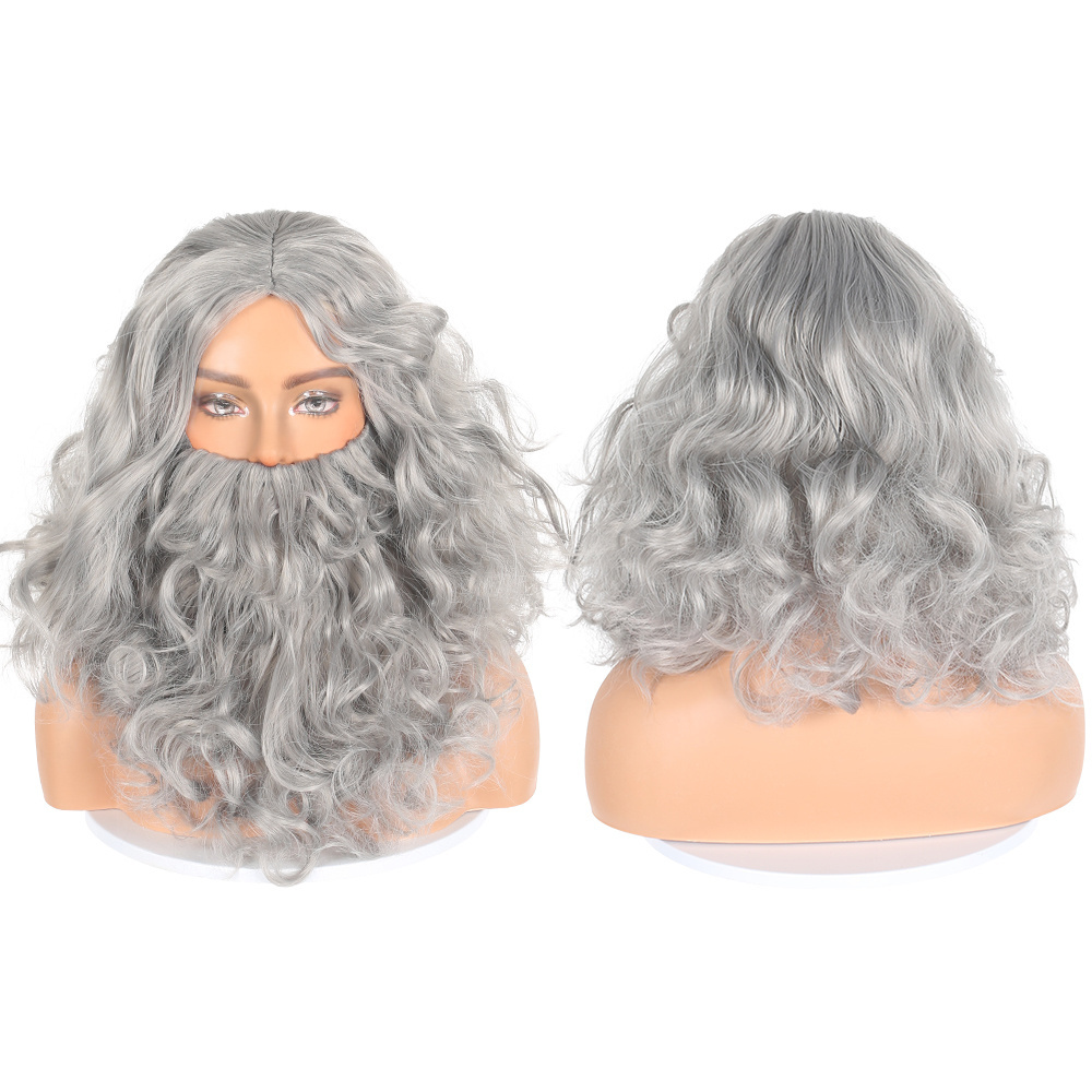 Christmas role-playing beard set, Christmas wig beard holiday prop set, making Christmas wigs and beard decoration wig set