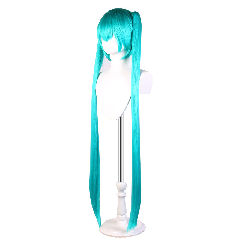 Wholesale 110cm Long Straight Lake Blue VocAloid Miku Wig Cosplay Synthetic Anime Halloween Party Peluca Two Ponytails Wigs