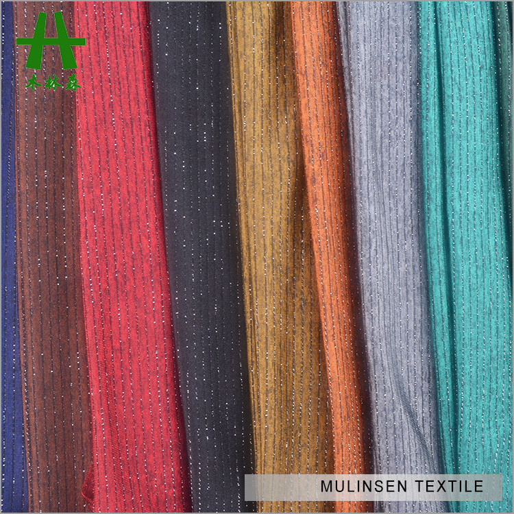 Mulinsen Textile Knitting Plain Dyed Polyester Spandex Shinny FDY Silver Fiber Fabric