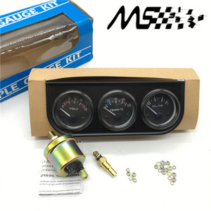 New 3 in 1 Triple Gauge Kit Black Color With Temp & Pressure Sensor Water Temp/Volts/Oil Pressure Gauge