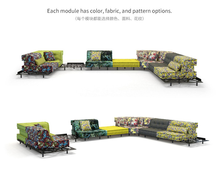 Fashionable Metal Steel Backyard Furniture Divano Mah Jong Sofa Garden Sofa Set Patio Furniture Colorful Fabric U-shaped Couch