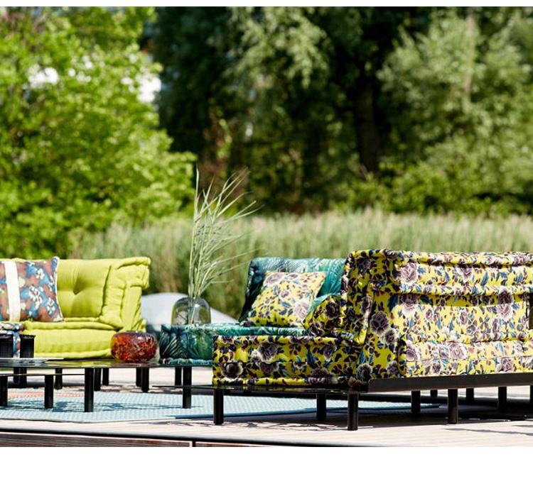 Fashionable Metal Steel Backyard Furniture Divano Mah Jong Sofa Garden Sofa Set Patio Furniture Colorful Fabric U-shaped Couch