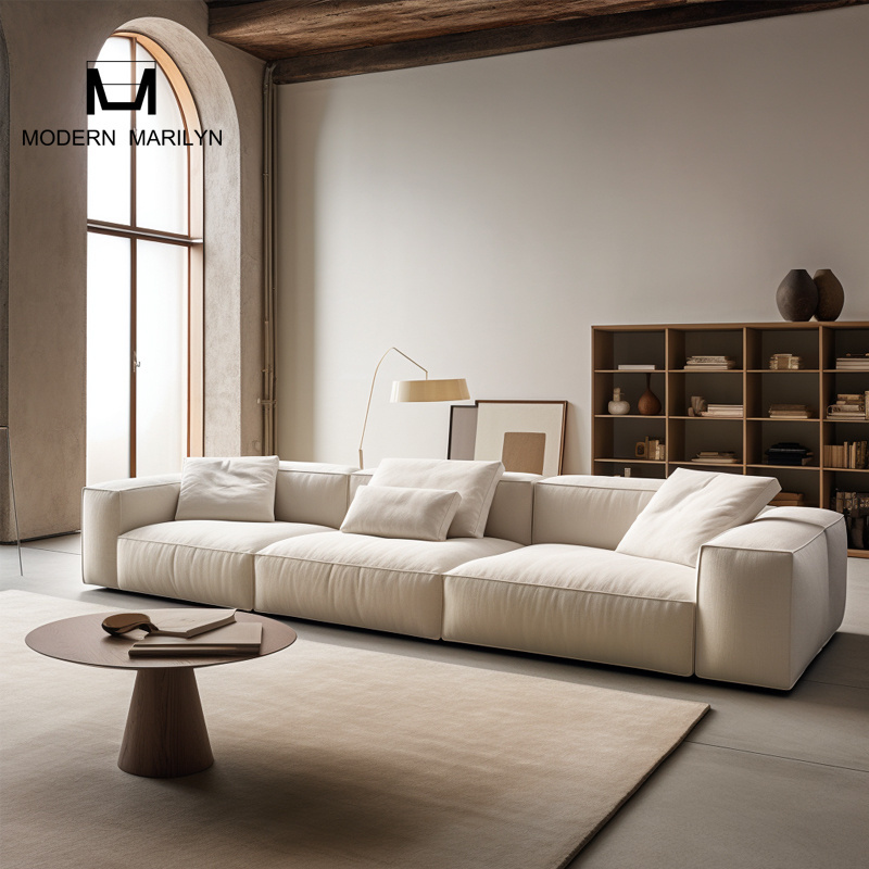 Modern 3-Seat European Corner Sofa Beige Sanded Suede Fabric Cuboid Design Reclining Modular Sofa for Living Room and Hotel