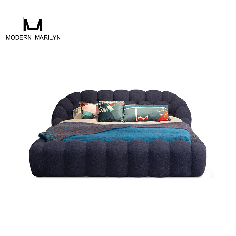 Italian Design King Size Fabric Bed Frame BUBBLE BED Bedroom Furniture Navy Blue Modern Bedroom Sets King Size Up-holstered Bed