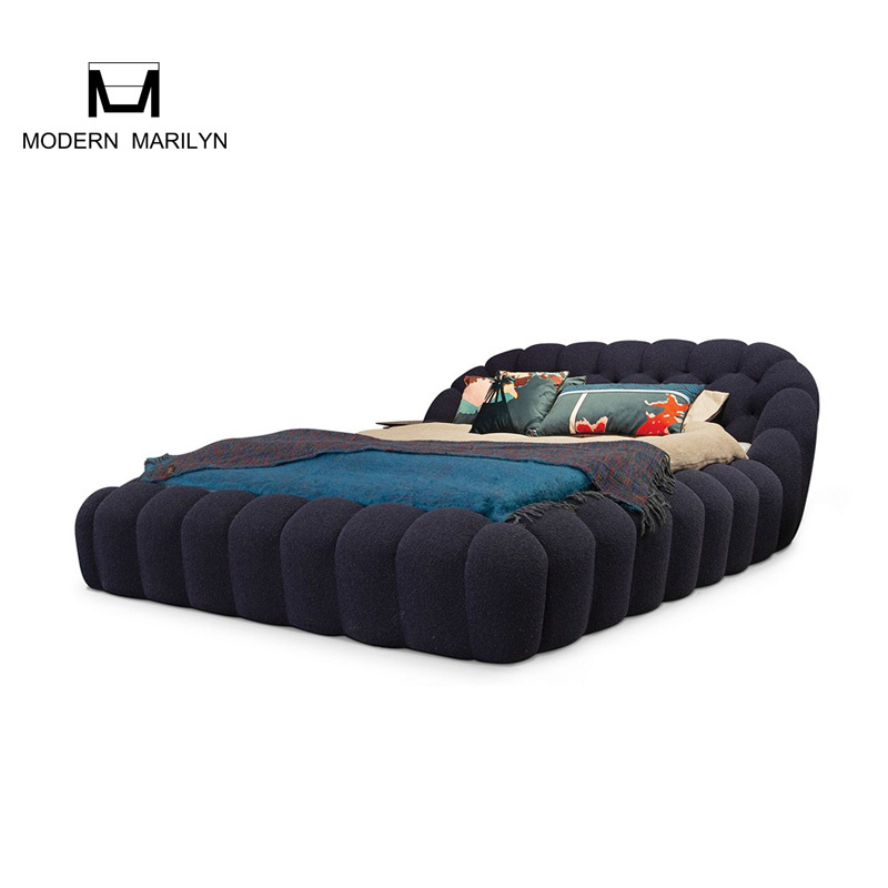 Italian Design King Size Fabric Bed Frame BUBBLE BED Bedroom Furniture Navy Blue Modern Bedroom Sets King Size Up-holstered Bed