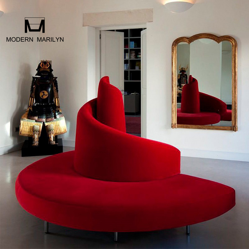 Best-Seller Velvet Fabric Spiral Couch Living Room Furniture Round Sofa Modern Upholstery Circular Sofa Vintage Red Tatlin Sofa