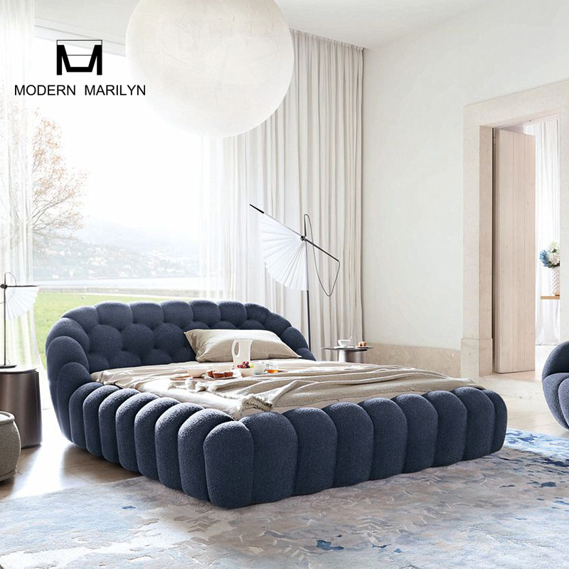 Italian Design King Size Fabric Bed Frame BUBBLE BED Bedroom Furniture Navy Blue Modern Bedroom Sets King Size Up-holstered Bed