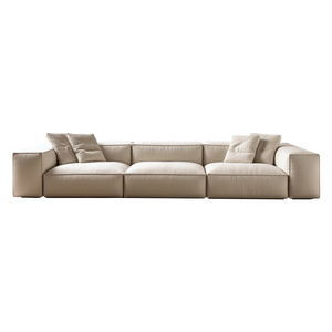 Modern 3-Seat European Corner Sofa Beige Sanded Suede Fabric Cuboid Design Reclining Modular Sofa for Living Room and Hotel