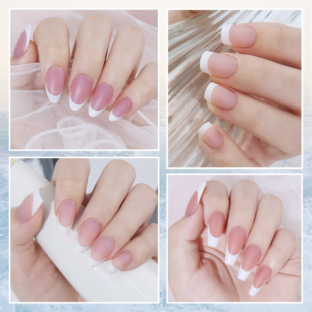 Private Label French Gel X Tips Press On Long Almond Fake Nails Premade Designed X Coat Tips Nails Full Cover French Nail Tips