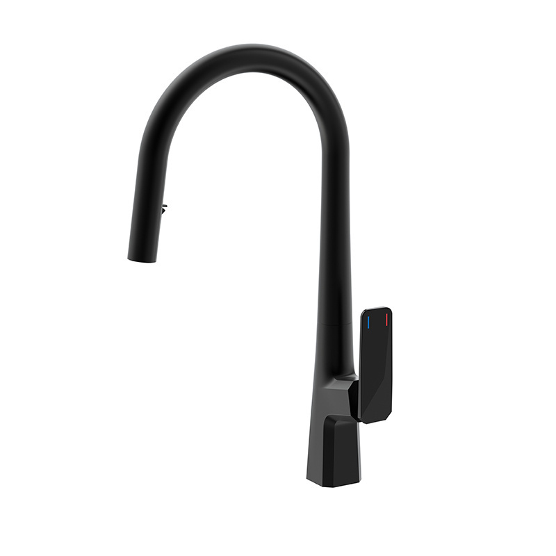 Minwei Faucet Sprayer Faucet Brass Single Handel Pull Out Sink with Pull Down 360 Degrees Kitchen Black Modern Contemporary