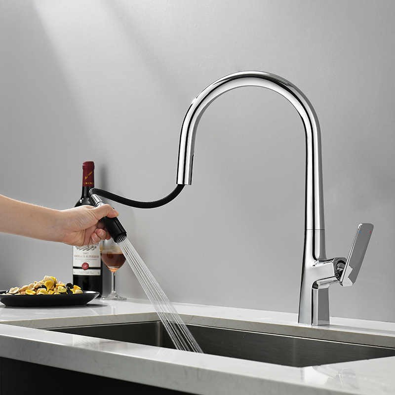 DropShipping modern tap mixer Flexible Unlacquered Purified Pullout Brass Kitchen Sink Faucet