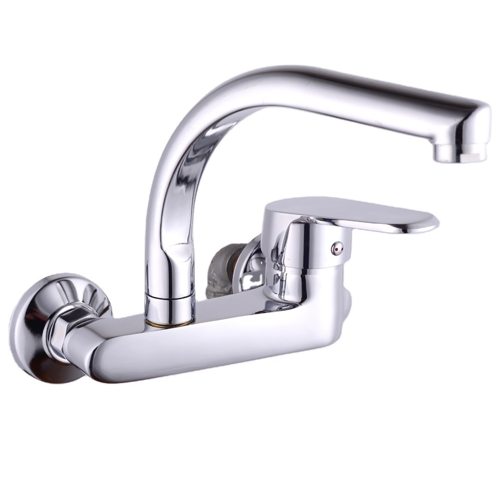 Minwei modern Quality Wall Mounted Solid Mixer  sink Water Tap Kitchen Faucet two lever For kitchen