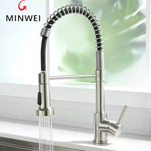 Minwei Gooseneck High-Quality Sanitary Ware Kitchen Faucet: Single Lever Handle, High Pressure, Pull-Out Sprayer