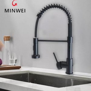 Minwei Faucet Factory Direct Matte flexible Black Multifunctional 2 Way Water  Mixer Tap Pull Out Kitchen Faucet