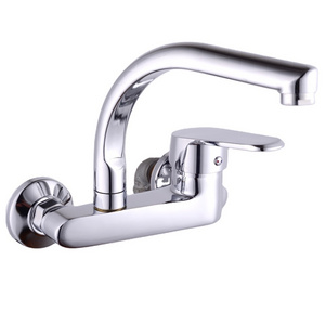 China Minwei dual handle mixer two wall mounted commercial kitchen mixer sink faucet with sprayer tap