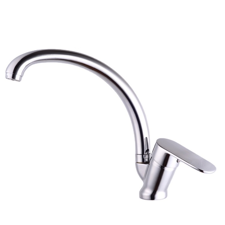 Brass Kitchen Tap Single Hole Brass Kitchen Faucet with Goose Neck, White, Modern Chrome, Gold Accents