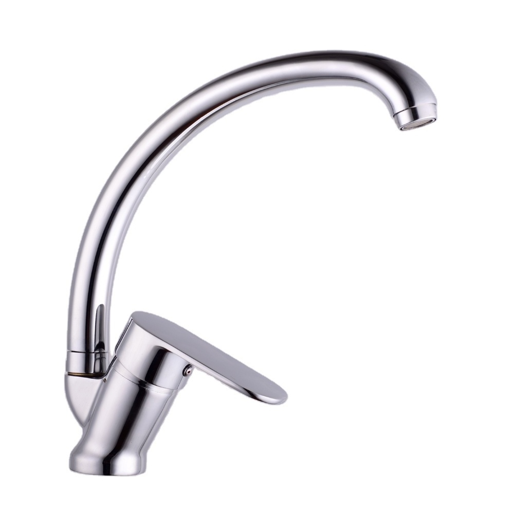 Brass Kitchen Tap Single Hole Brass Kitchen Faucet with Goose Neck, White, Modern Chrome, Gold Accents