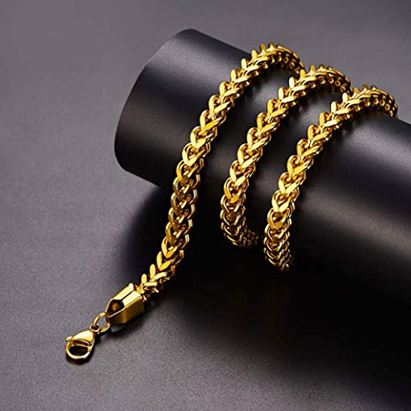 Hip Hop 18K Gold Plated Stainless Steel Franco Chain Necklace For Men Women