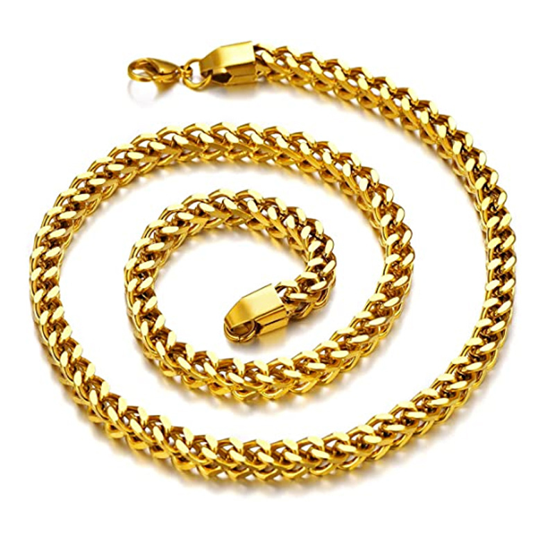 Hip Hop 18K Gold Plated Stainless Steel Franco Chain Necklace For Men Women