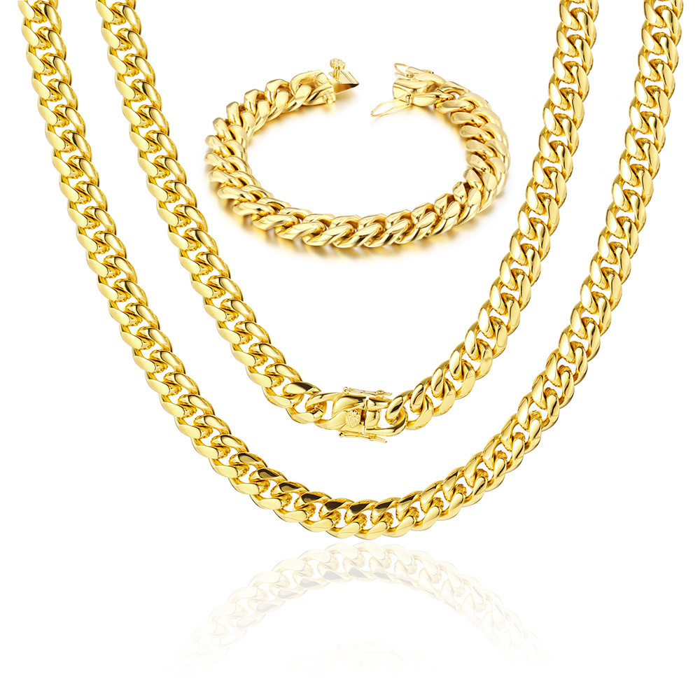 Hotselling Jewelry Stainless Steel 12mm Gold Cuban Link Chains And Bracelet