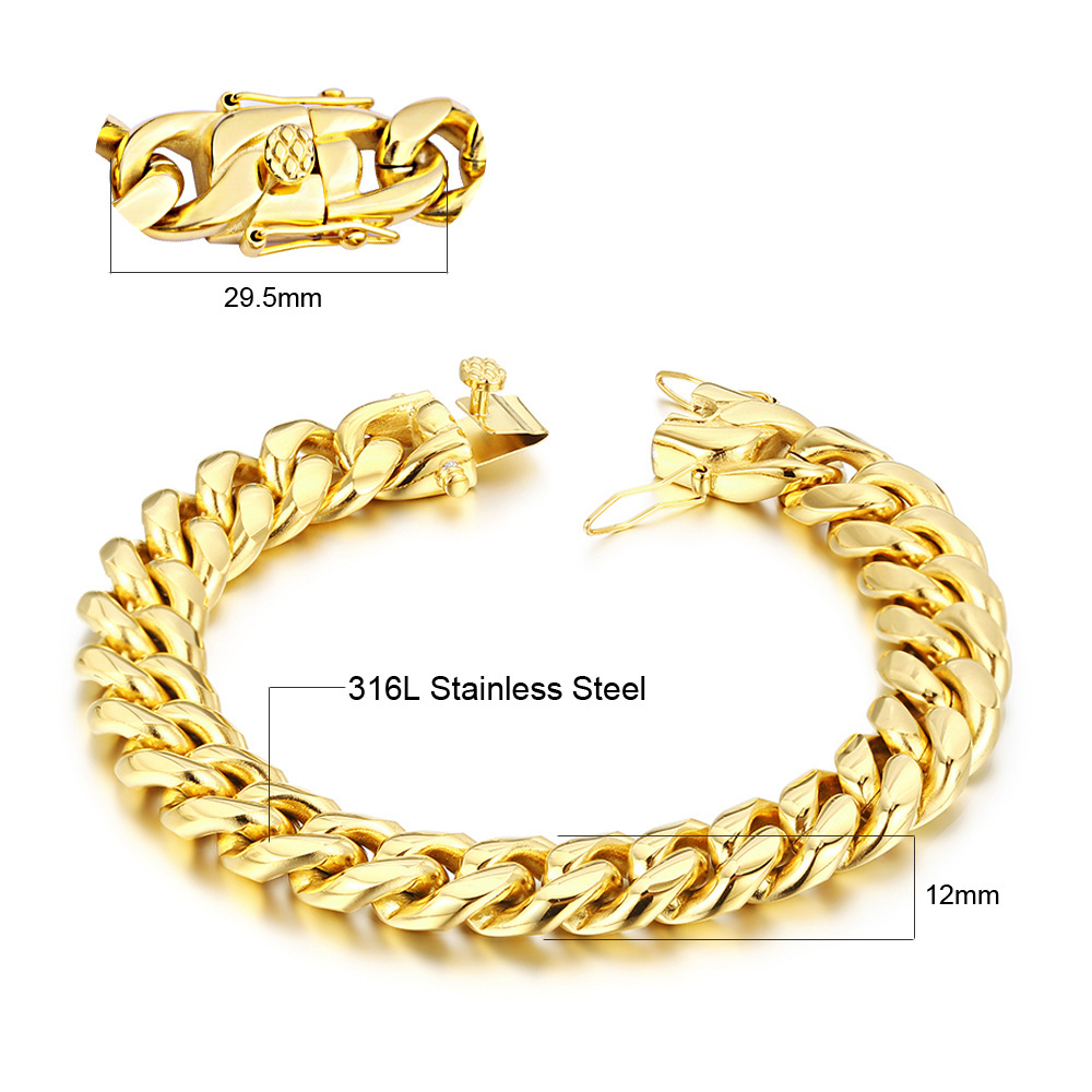 Hotselling Jewelry Stainless Steel 12mm Gold Cuban Link Chains And Bracelet