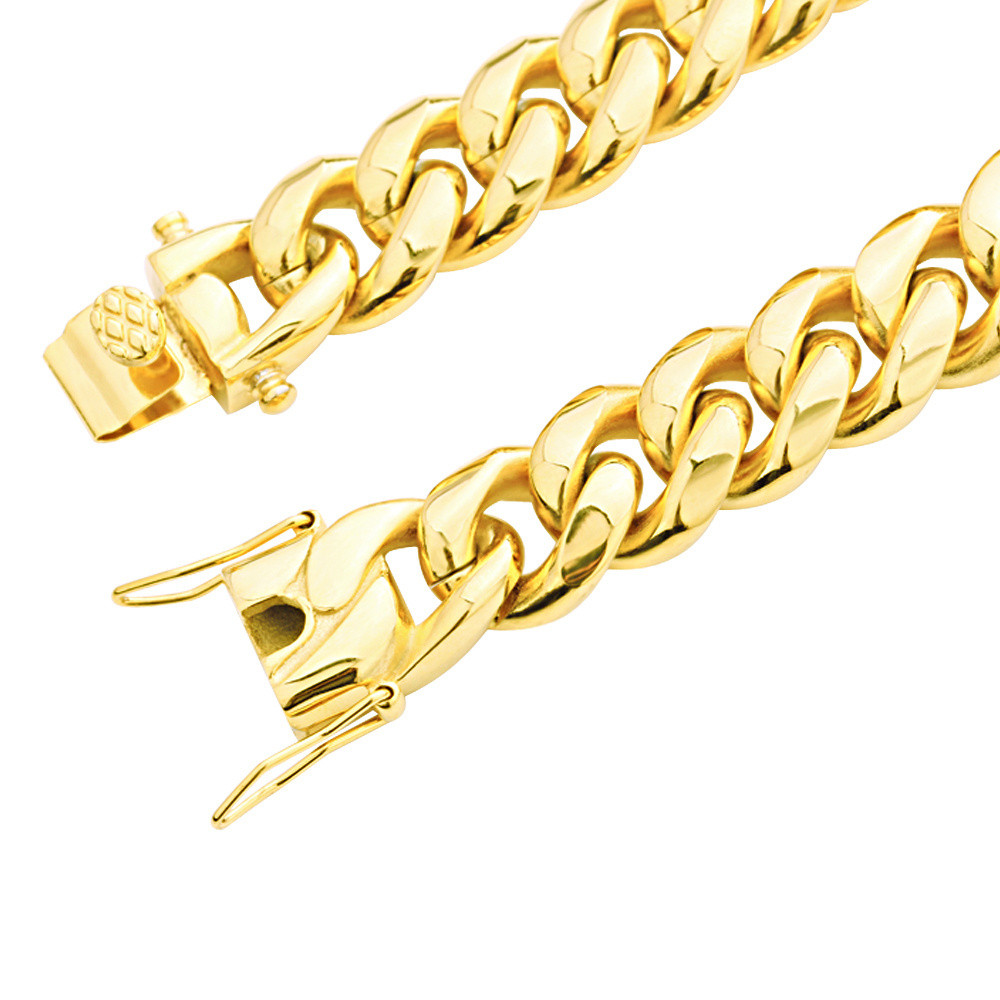 Hotselling Jewelry Stainless Steel 12mm Gold Cuban Link Chains And Bracelet