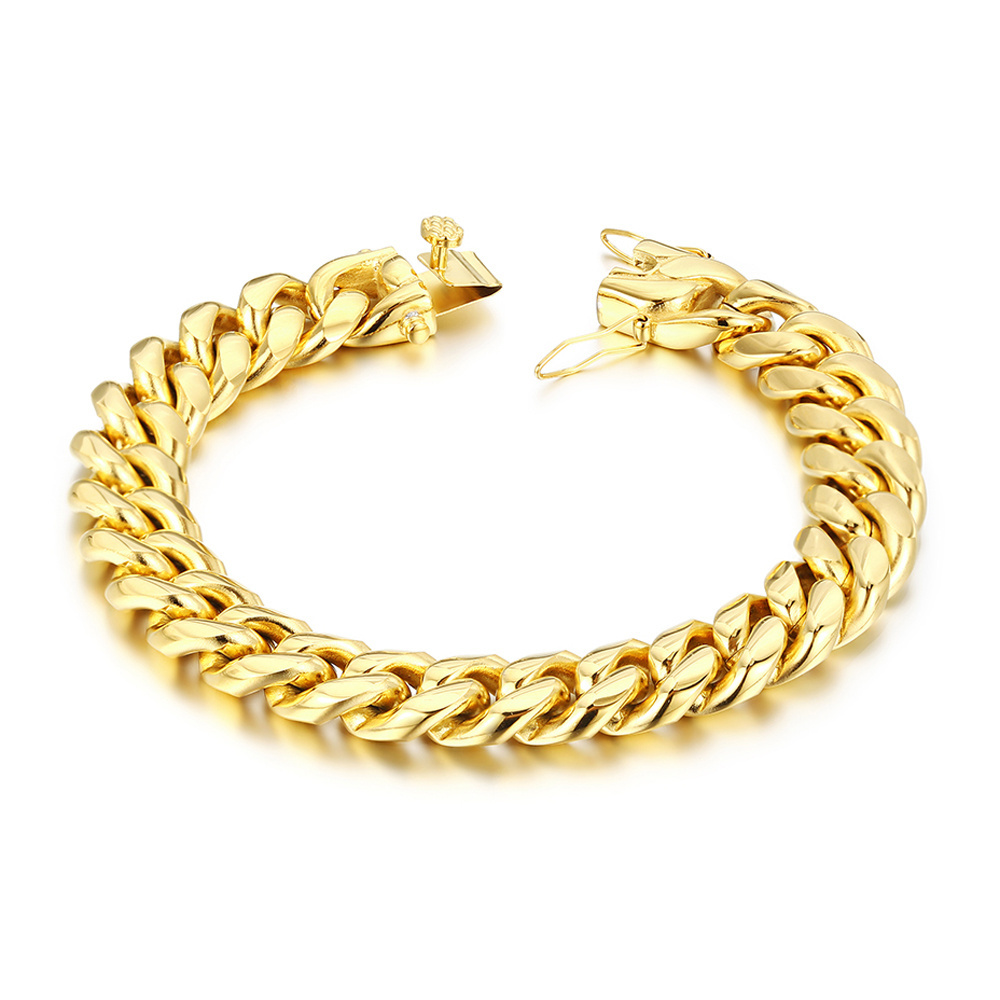 Hotselling Jewelry Stainless Steel 12mm Gold Cuban Link Chains And Bracelet