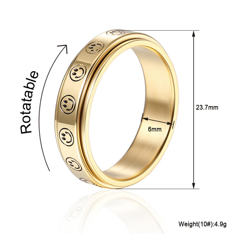 Fashion new design gold plated spinner ring moon star smile face fidget anxiety ring stainless steel rotate anti anxiety ring