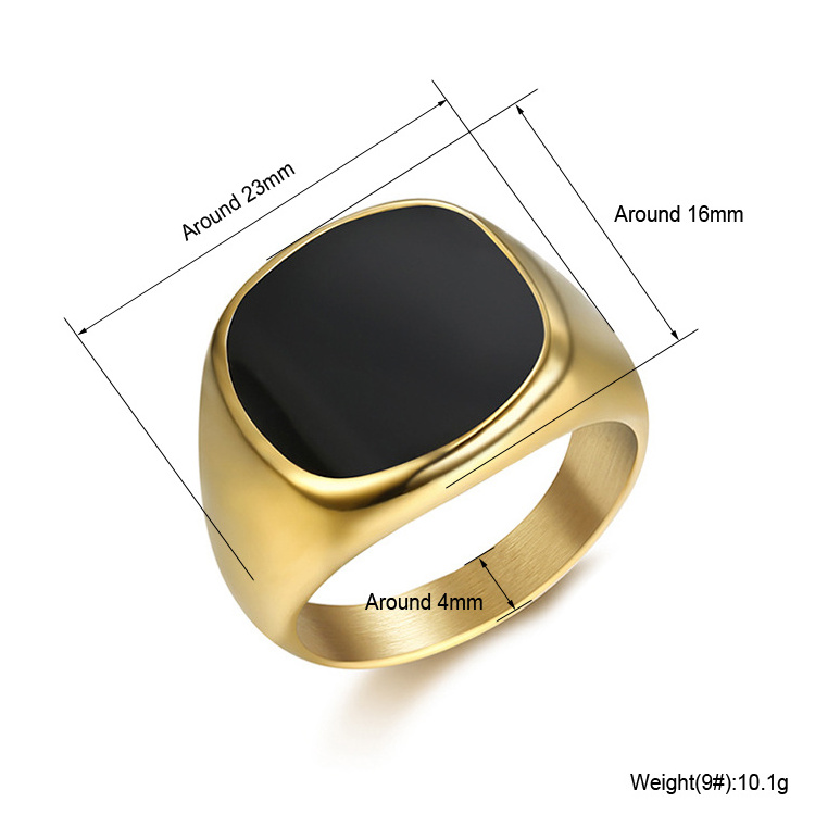 Anillo high quality fashion jewelry men black enamel finger ring custom gold plated stainless steel signet ring