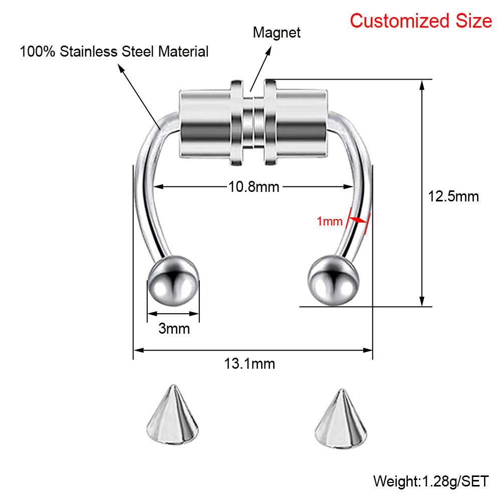 Fake nostril piercing jewelry faux septum horseshoe hoop nose ring non piercing stainless steel gold magnetic nose ring set