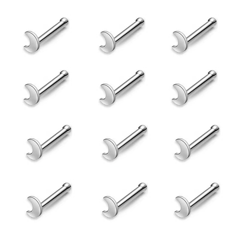 New Arrival Nostril Piercing Jewelry Surgical Stainless Steel Straight Bar Moon Nose Ring For Women Pierced Nose