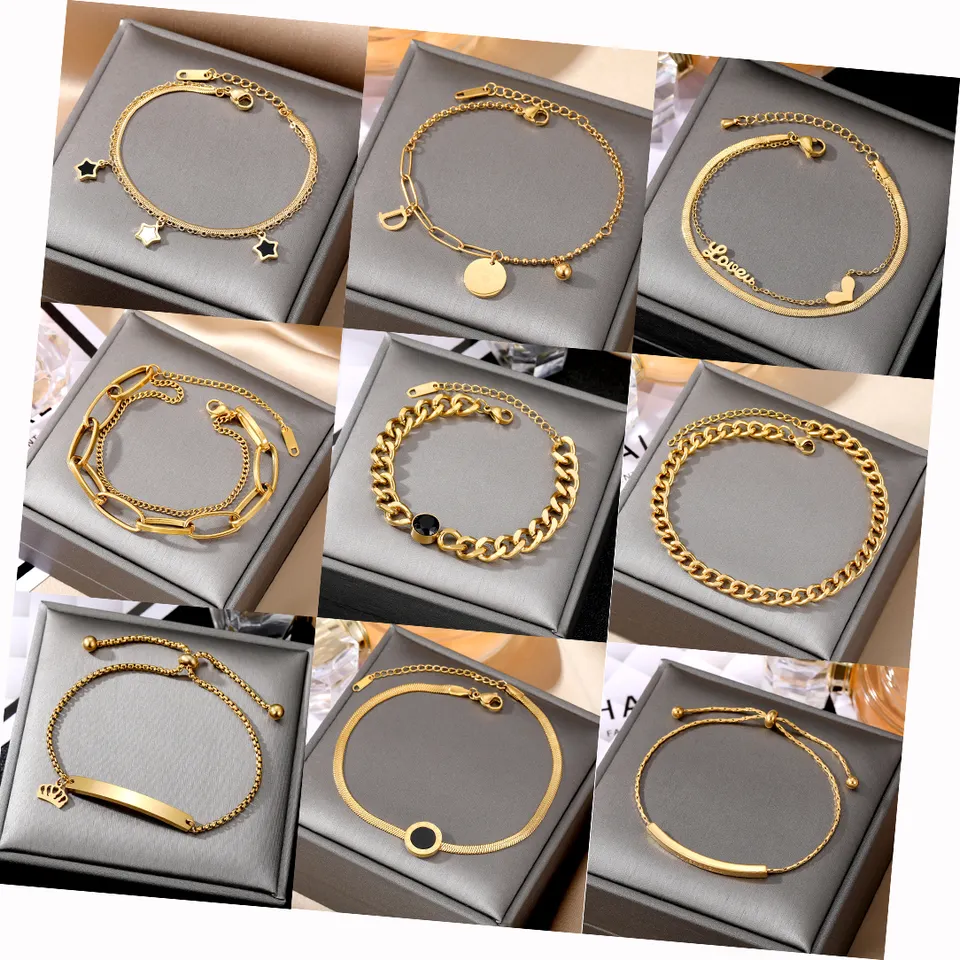 Fashion Jewelry Bracelets Women Wholesale Adjustable Designer Cuban Chain 18K Gold Plated Stainless Steel Bracelet