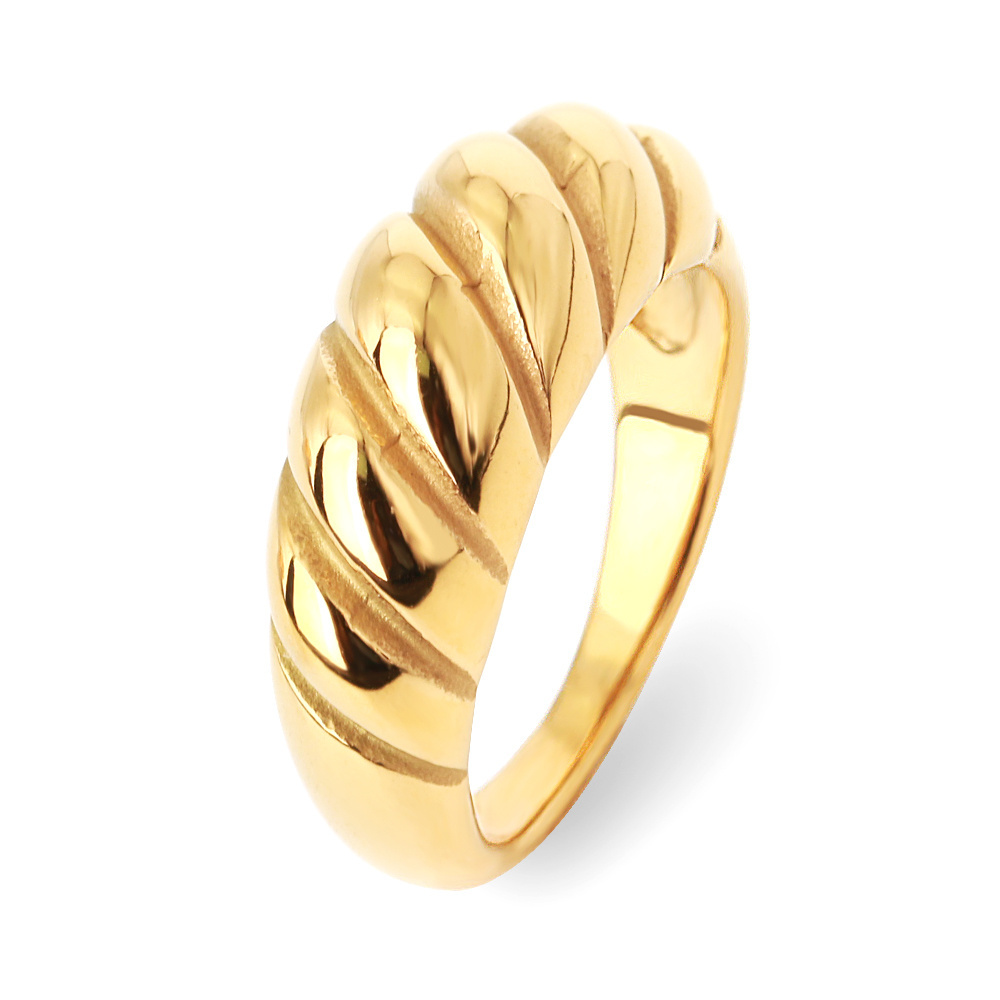 Non Tarnish Women Fashion Jewelry Waterproof Dome Croissant Finger Ring Wholesale Chunky Stainless Steel Gold Ring