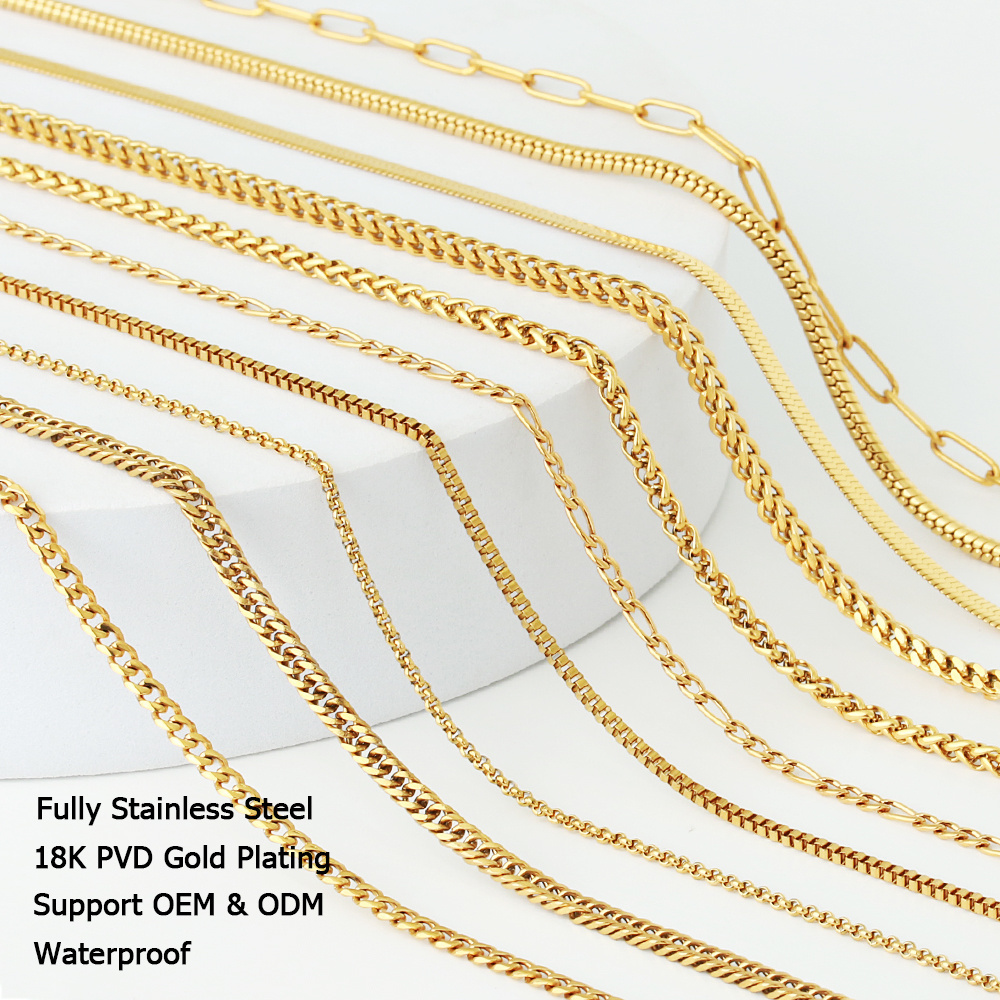 Fashion Jewelry Necklace Cable Rolo Figaro Franco Chain Stainless Steel Gold Snake Rope Cuban Link Chain Necklace For Men Women